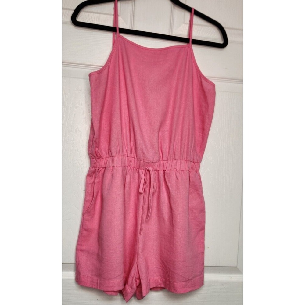 Cisono Linen Collection Womens S Spagetti Hot Pink Strap Romper Beach/pool ready